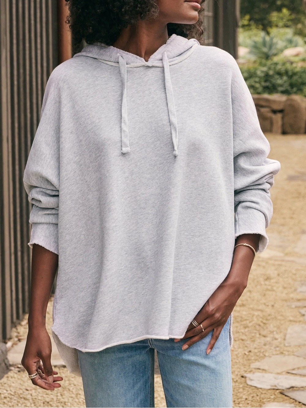 $248 Heather Grey Frank & Eileen “Kane” Capelet Hoodie Fleece Sweatshirt Sz M